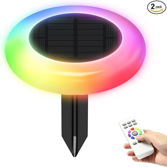 intelamp Solar Pathway Lights Outdoor, 2 Pack 9 Color Changing with Remote Control, Dusk to Dawn Solar Powered Waterproof LED Ground Lighting for House Outside Lawn Garden Yard Patio