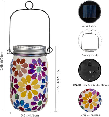 Stargarden Mosaic Solar Lantern ,Mosaic Lights ,Outdoor Hanging Jar Lights ,Waterproof Solar Lamps for Tree, Garden, Patio, Yard, Outdoor(Flower)