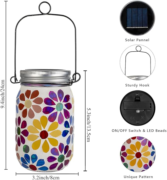 Stargarden 4Pack Mosaic Solar Lantern ,Mosaic Lights ,Outdoor Hanging Jar Lights ,Waterproof Solar Lamps for Tree, Garden, Patio, Yard, Outdoor(Flower)