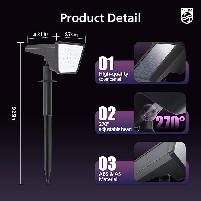 6-Pack 18 LED Solar Wall Spotlights, Waterproof