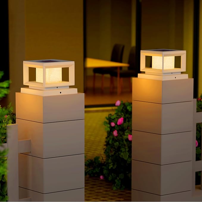 Mlambert 10 Pack Solar Post Lights Outdoor, Waterproof Fence Cap for Deck, 4x4 6x6 Wooden Vinyl Outdoor Lights with Shinning Effect, White
