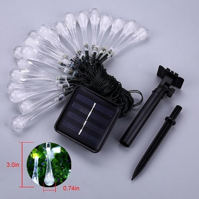 Solar String Light Outdoor Waterproof Solar Drop Lights,Water Drop Fairy Lights 13ft 20LEDs Solar Light with 8 Modes Solar Party Lights for Garden,Christmas Decorations (20ft 30LED White)