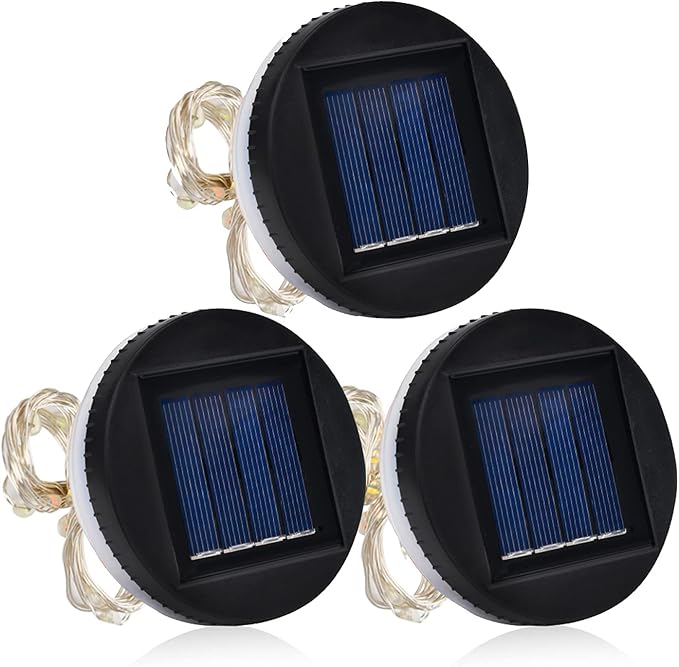 Solar Mason Jar Lid Lights 3.15 in Silicone Edge LED Replacement Top, Colorful Waterproof Light Parts for Outdoor Garden Lanterns, 3 Pack