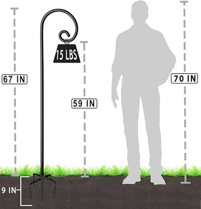 Outdoor Shepherd Hooks 76 inch Tall for Bird Feeder (2 Packs), Adjustable Metal Garden Poles for Hanging Plants Solar Light Lantern, Bright Black