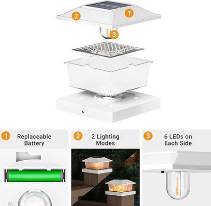 btfarm 4x4 Solar Flame Post Cap Lights Outdoor, 18 Pack Flickering Flame Deck Fence Post Lights, Waterproof Solar Powered Lighting Outside Fit 4x4 3.5x3.5 Wooden/Vinyl for Porch Patio Garden