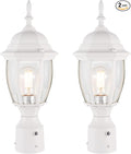 White Post Lighting Fixture with Planter, Solar Outdoor
