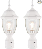 White Post Lighting Fixture with Planter, Solar Outdoor