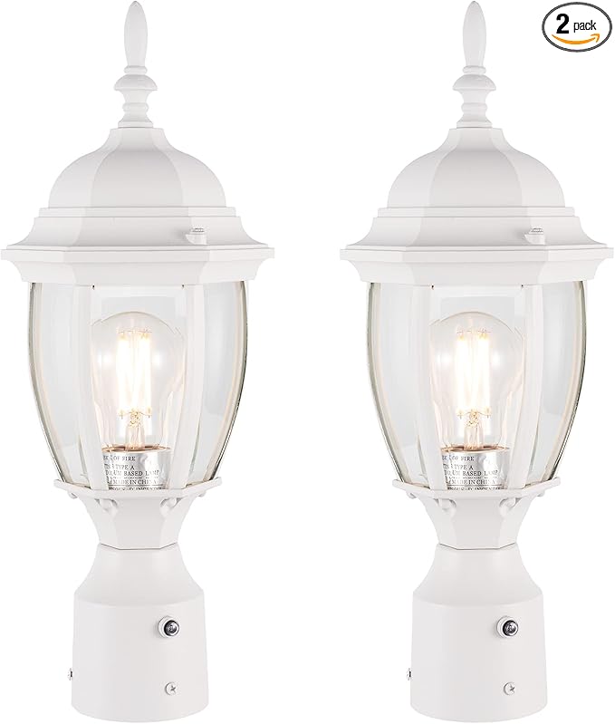 White Post Lighting Fixture with Planter, Solar Outdoor