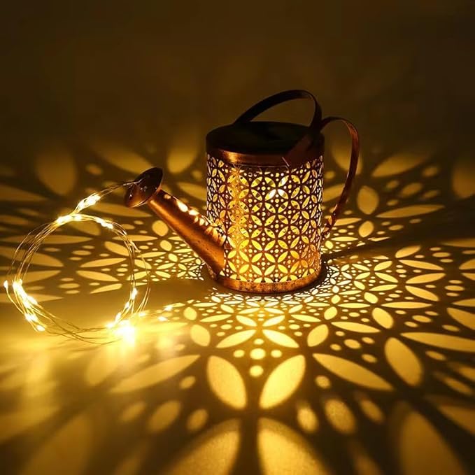 Solar Watering Can Lights Outdoor Garden,Outdoor Light Garden Plant Ornaments Solar Powered Waterproof Retro Metal Fairy Lights with Bracket for Yard Patio Pathway Lamp Decorations Garden Gifts