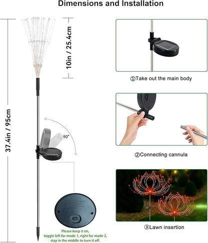 Solar Garden Lights Outdoor Waterproof, 2 Pack 120 LED Solar Firework Lights Decorative Garden Décor Outside for Flowerbed Pathway Party Christmas Decorations, Orange