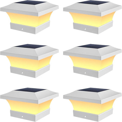 T-SUN Solar Post Cap Lights, Waterproof Outdoor Solar Powered Deck Fence Post Lights for 4 X 4 Wooden/Vinyl Posts, 3000K Warm White Lighting Decor for Deck, Patio, Garden, Porch, Fence(White - 6 Pack)