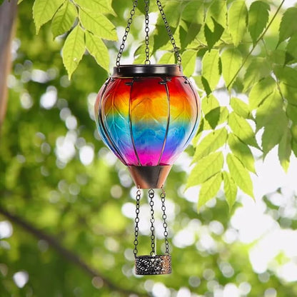 Starsoul Hot Air Balloon Solar Lantern with Candle Holder Flickering Flame Hanging Garden Light Waterproof Glass Solar Lanterns Outdoor Waterproof Decorative for Lawn Porch Tree Yard
