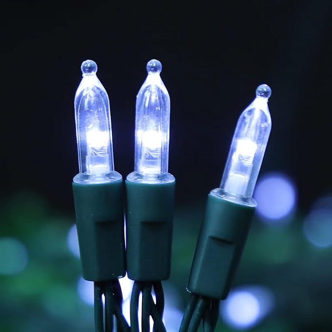 LAMPHOME 50 LED Outdoor Christmas Lights, 17 FT Battery Operated Mini String Light with 8 Modes & Timer, Xmas Tree Waterproof for Patio Garden Party Wedding Holiday Decor (White)
