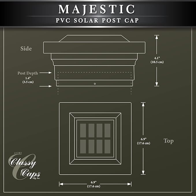 Classy Caps SL075W 5x5 Majestic Solar Post Cap - White – High-Performance Solar LED Lights, Durable PVC (Vinyl) Construction, Weather-Resistant, Ideal for Outdoor, Warm & Cool Light Modes