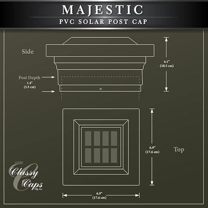 Classy Caps SL075W 5x5 Majestic Solar Post Cap - White – High-Performance Solar LED Lights, Durable PVC (Vinyl) Construction, Weather-Resistant, Ideal for Outdoor, Warm & Cool Light Modes