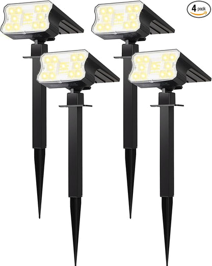 HGGH Solar Lights Outdoor Waterproof IP67, 60 LED 3 Lighting Modes Solar Spot Lights Outdoor for Yard Garden Pathway Landscape, Auto On/Off, Function 2 in 1(Warm White, 4 Pack)