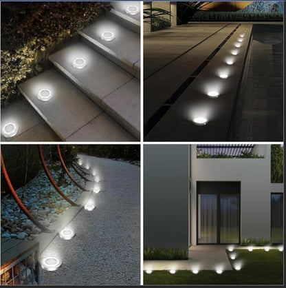 Solar Ground Lights,12 Pack Flat Solar Lights Outdoor Waterproof, Bright LED Solar Disc Lights, 6000K Cool White Landscape Lighting for Outside Yard Garden Pathway Driveway Lawn