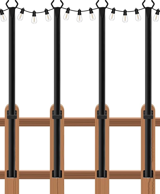 zoegi 4 Pack 5Ft String Light Poles,Light Poles for Outside Lights with Fork,Outdoor Brackets Hanging Lights,Metal Stand for Deck Patio,Backyard,Wedding,Deck,Party