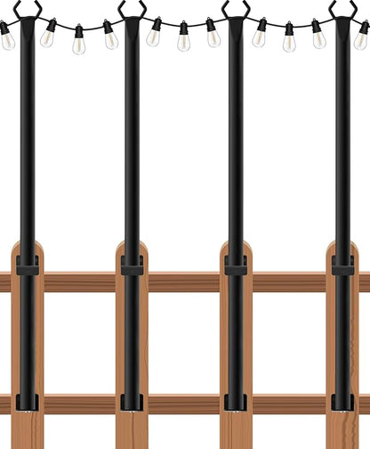 zoegi 4 Pack 5Ft String Light Poles,Light Poles for Outside Lights with Fork,Outdoor Brackets Hanging Lights,Metal Stand for Deck Patio,Backyard,Wedding,Deck,Party