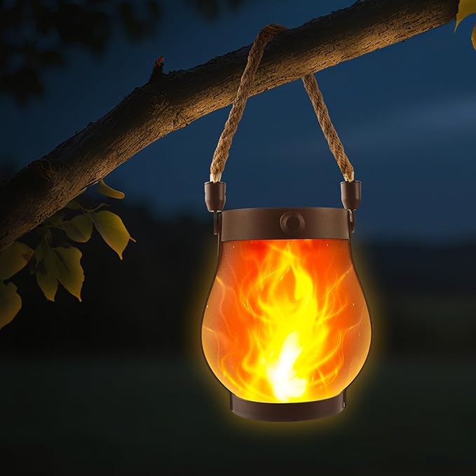 Solar Lanterns Outdoor Lights,Upgraded Flickering Flame Solar Lanterns Lights with 2 Modes Dual Charging USB & Solar, Outdoor Waterproof Hanging Lantern for Party Holiday Yard Patio Path Garden Decor
