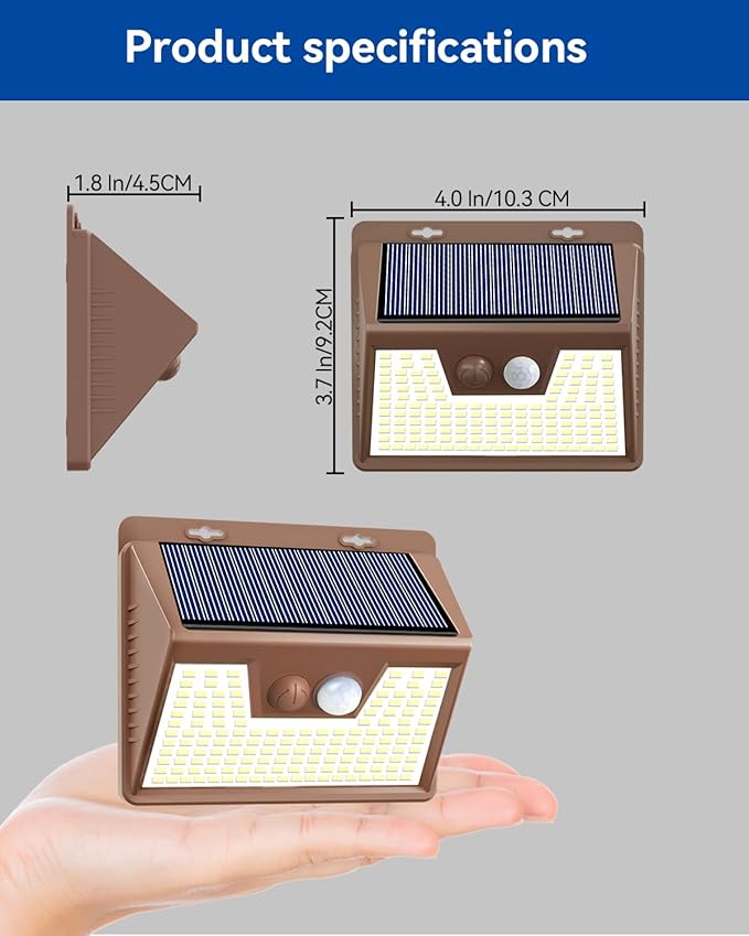 Peasur Solar Outdoor Lights [10 Pack/140LED], 3000K Warm Light Motion Sensor Outdoor Powered Security Lights 3 Working Modes Waterproof for Outside Garden Yard, Brown Frame