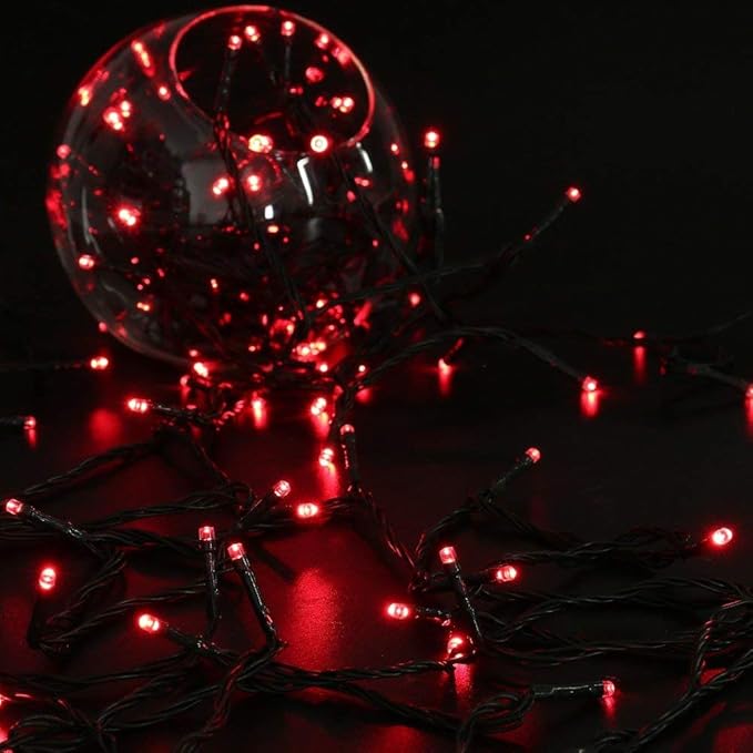 Joomer Red Battery Christmas Lights, 66ft 200LED Fairy Lights Battery Operated Timer 8 Modes Waterproof for Outdoor Home Garden Party Holiday Christmas Trees Decoration