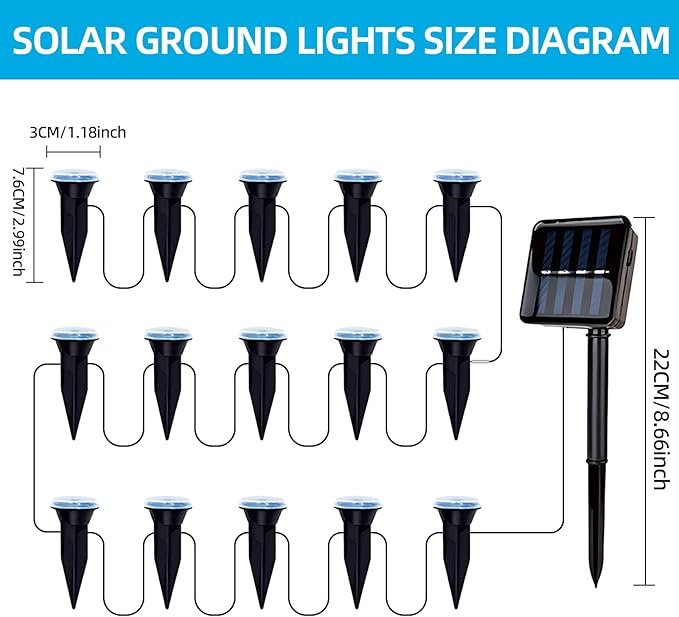 15 LED Solar Ground Lights Outdoor, Waterproof Solar Pathway Lights, LED Landscape Lighting for Garden, Patio, Driveway, Walkway - White