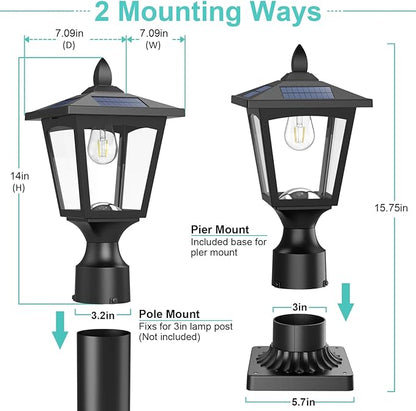 Solar Post Lights, 6000K Dusk to Dawn Solar Lamp Post Light with Pier Mount Base, Solar Post Lights Outdoor Waterproof for Garden Yard Landscape Pole Pillar, Outside Decorative Lamp(Cool White)