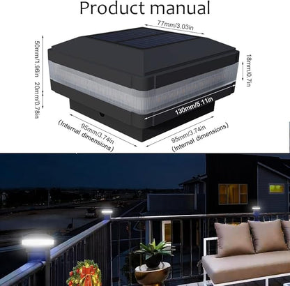 Sumaote Solar Post Cap Light, Outdoor Waterproof LED Solar Post Light Fits 4x4 5x5 6x6 Wooden Posts Fence Lights Platform Garden Patio Deck 6000K White Lighting, Black Shell, 1 Pack