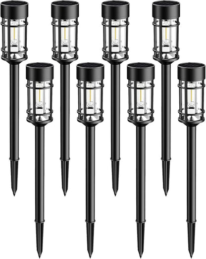 Solar Lights Outdoor Waterproof, 8 Pack 21" Solar Pathway Lights with Metal & Glass, Auto On/Off Garden Lights for Yard, Landscape, Driveway Walkway