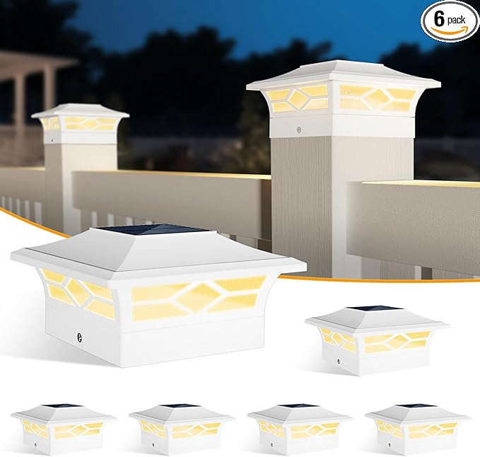 6-Pack Warm White Yard Post Cap Lights, Solar LED