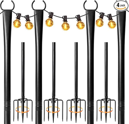 4 Pack String Light Poles for Outside, Upgraded Heavy-Duty Metal Light Poles for Outdoor String Lights with Fork, Adjustable Lighting Accessories for Patio Decor Backyard Pergola Garden Decorations