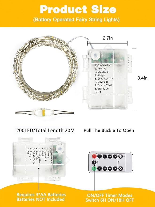 Christmas Fairy Lights 2-Pack, 200 LED Battery Twinkle Lights
