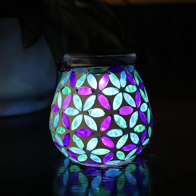 Mosaic Solar Lantern Set, Rustic Garden Lighting
