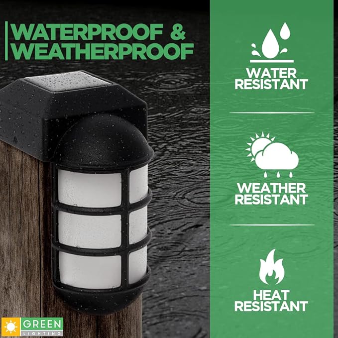 GreenLighting Marina Solar Post Cap Lights - Fits 4x4 Nominal Wood Outdoor Solar Powered Post Cap Light, Fence, Deck, Garden - Bright LED, Waterproof Nautical Lighting - Black 12 Pack