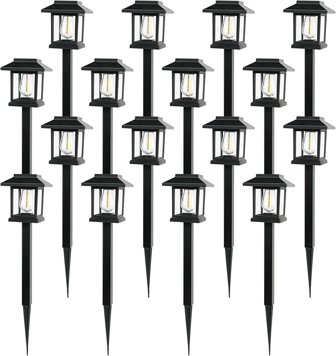 16-Pack Solar Lights Outdoor (Extra-Bright & Auto On/Off), Solar Powered Garden Lights, Outdoor Waterproof Solar Pathway Lights for Patio, Path, Yard, Landscape, Driveway, Walkway Decor (Warm White)
