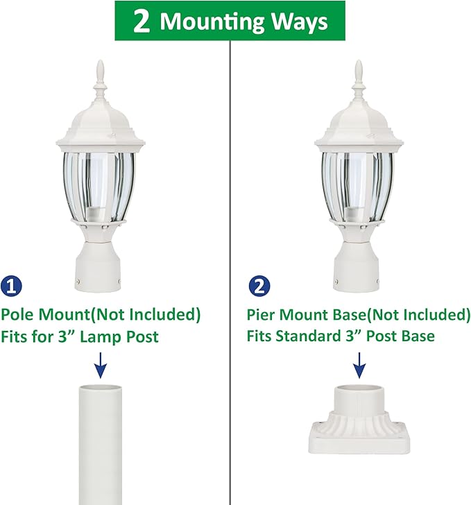 LIT-PaTH LED Outdoor Post Lighting Fixture, Pole Lantern, 9.5W 800 Lumens, 5000K Daylight White, Aluminum Housing Plus Glass, Matte White Finish, 1-Pack