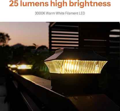 8 Pack Solar Post Cap Lights - Classic #1: for Flat Surfaces & 4x4 Vinyl, Also Fits 4x6 Wood (Sits-On-Top), 25 Lumen 3000K Warm White, Outdoor Deck Fence Light, Waterproof, Matte Black