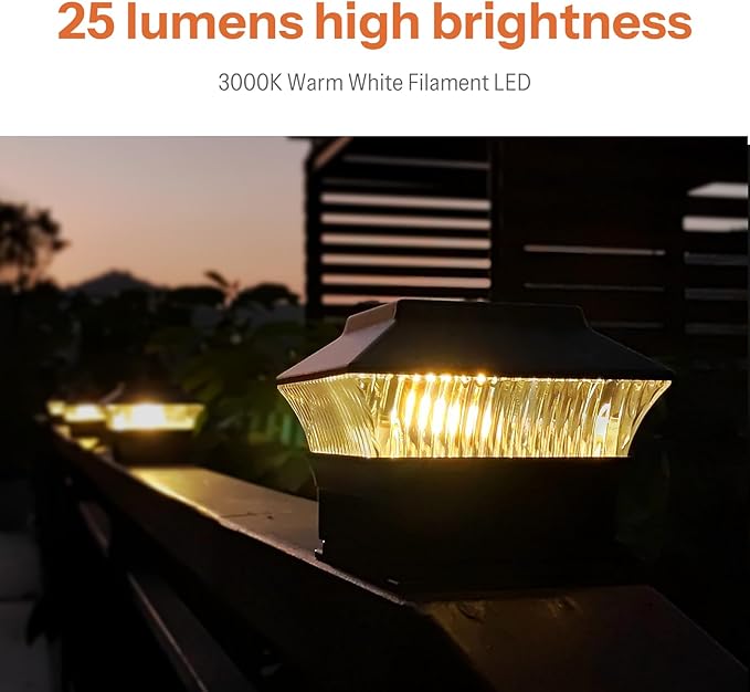 2 Pack Solar Post Cap Lights - Classic #1: for Flat Surfaces & 4x4 Vinyl, Also Fits 4x6 Wood (Sits-On-Top), 25 Lumen 3000K Warm White, Outdoor Deck Fence Light, Waterproof, Matte Black