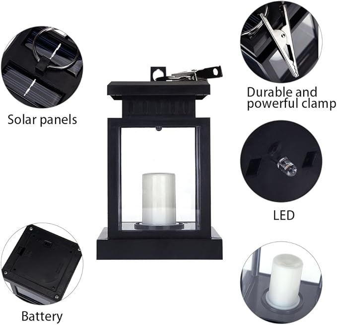 TOPCHANCES Solar Mason Jar Lights, Outdoor Lantern Hanging Lights Lamp Solar String Lights,IP44 Waterproof, Built-in 600 mAh Rechargeable Battery for Garden Patio Courtyard (Candles)