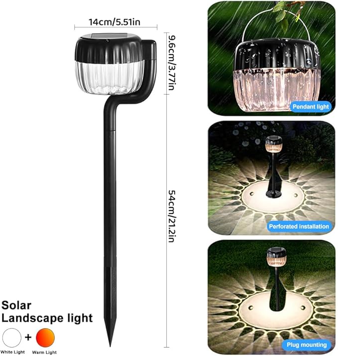 Outdoor Solar Pathway Lights, IP64 Waterproof Solar Powered Landscape Spot Light, 2 Pack Solar Decoration Garden Lights for Yard,Porch,Walkway,Driveway