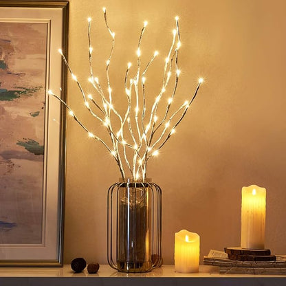 Lit White Birch Twig Branch Lights 30IN 60LT Plug in Lighted Willow Branch for Home Holiday Party Wedding Spring Decoration Indoor and Outdoor Use (Vase Excluded)