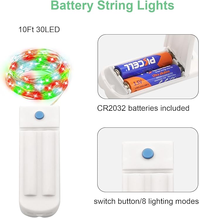Christmas Patio String Lights 12-Pack, 10ft 30 LED Waterproof