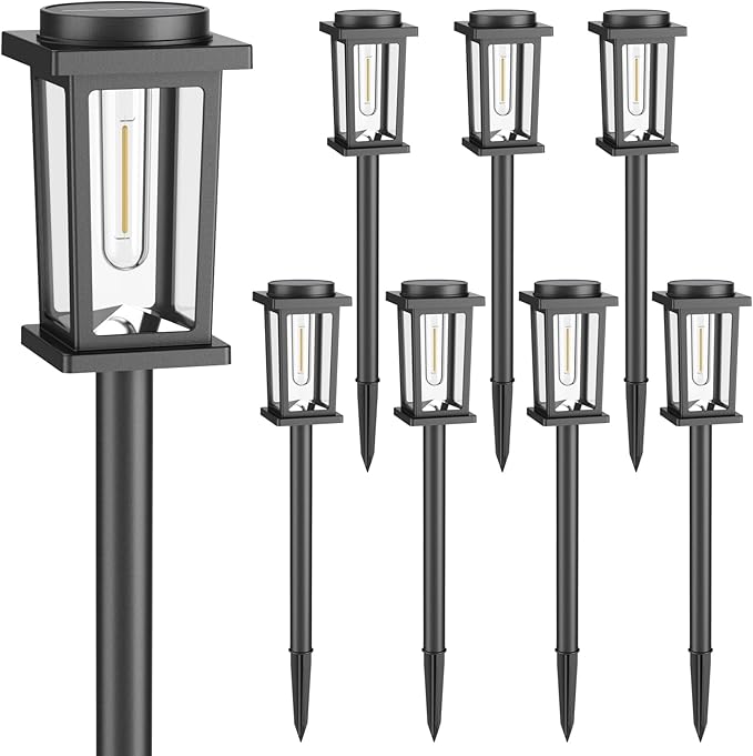 Solar Pathway Lights Outdoor, 8 Pack Solar Powered Garden Lights Waterproof, Auto On/Off Outdoor Landscape Lights for Patio, Walkway, Driveway, Lawn, Pool Decor. (Warm White)