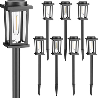 Solar Pathway Lights Outdoor, 8 Pack Solar Powered Garden Lights Waterproof, Auto On/Off Outdoor Landscape Lights for Patio, Walkway, Driveway, Lawn, Pool Decor. (Warm White)