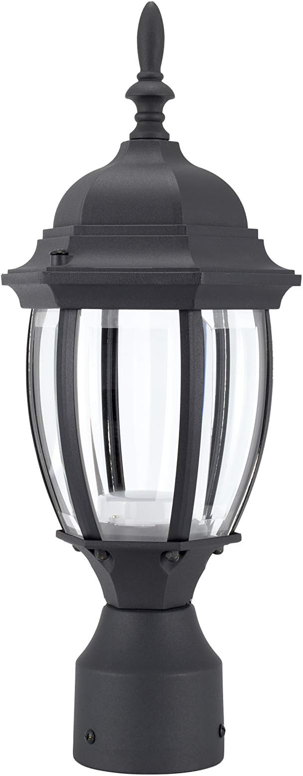 LIT-PaTH LED Outdoor Post Lighting Fixture, Pole Lantern, 9.5W 800 Lumens, 5000K Daylight White, Aluminum Housing Plus Glass, Matte Black Finish, 1-Pack