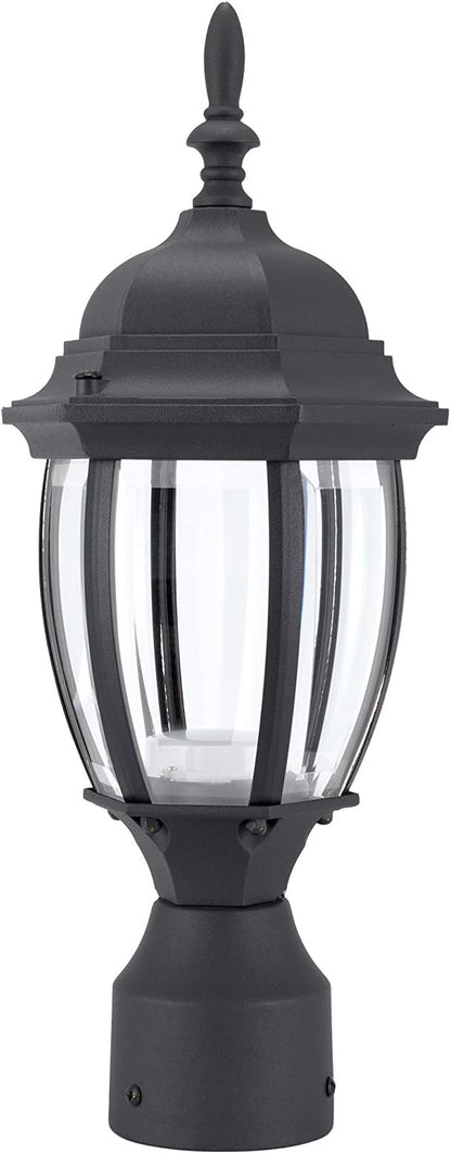 LIT-PaTH LED Outdoor Post Lighting Fixture, Pole Lantern, 9.5W 800 Lumens, 5000K Daylight White, Aluminum Housing Plus Glass, Matte Black Finish, 1-Pack