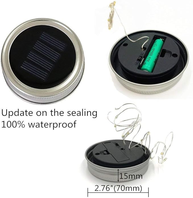 Decorman Solar Mason Jar Lights, 8 Pack Waterproof Fairy Star Firefly Lids String Lights with 8 Hangers for Patio Yard Garden Party Wedding Christmas Decoration(Jars Not Included)