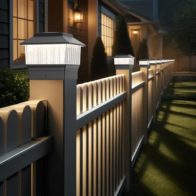 Solar Post Cap Lights 4 Pack, Modern #2: Fits True 4x4 Vinyl & 5x5 Wood Posts, 3 Color Temperature, 50 Lumen Waterproof Outdoor Lights for Deck Fence, Matte Black