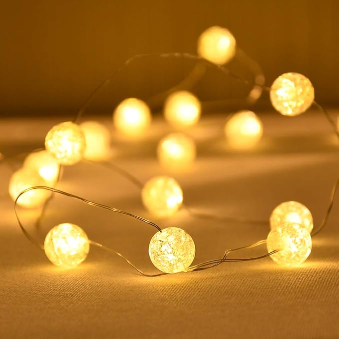 Globe String Lights, Crystal Ball Led String Lights Warm White, 10ft 30 LED Grandhome Fairy Lights Battery Operated Waterproof, 8 Modes with Remote Control, for Indoor Outdoor Bedroom Party Wedding …